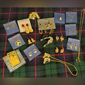 Western Cowboy Equestrian  Gold-Tone Jewelry Lot - Earrings, Necklaces & Pins
